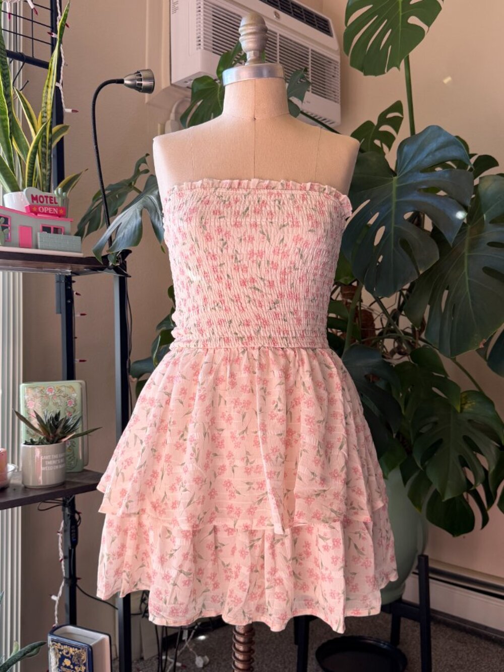 Windsor Floral Charm Ruffled Chiffon Tube Skater Dress in Women's S